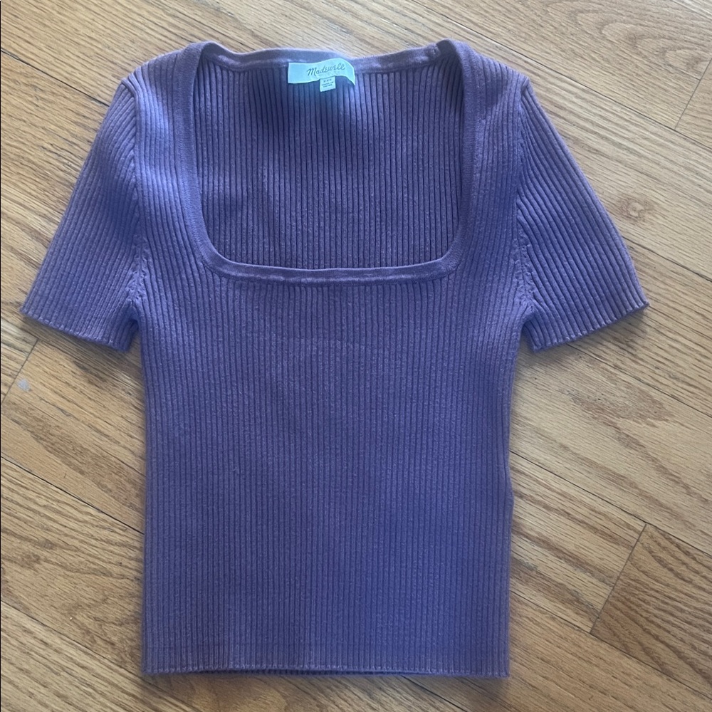 Madewell Mauve Ribbed Short Sleeve Top XXS